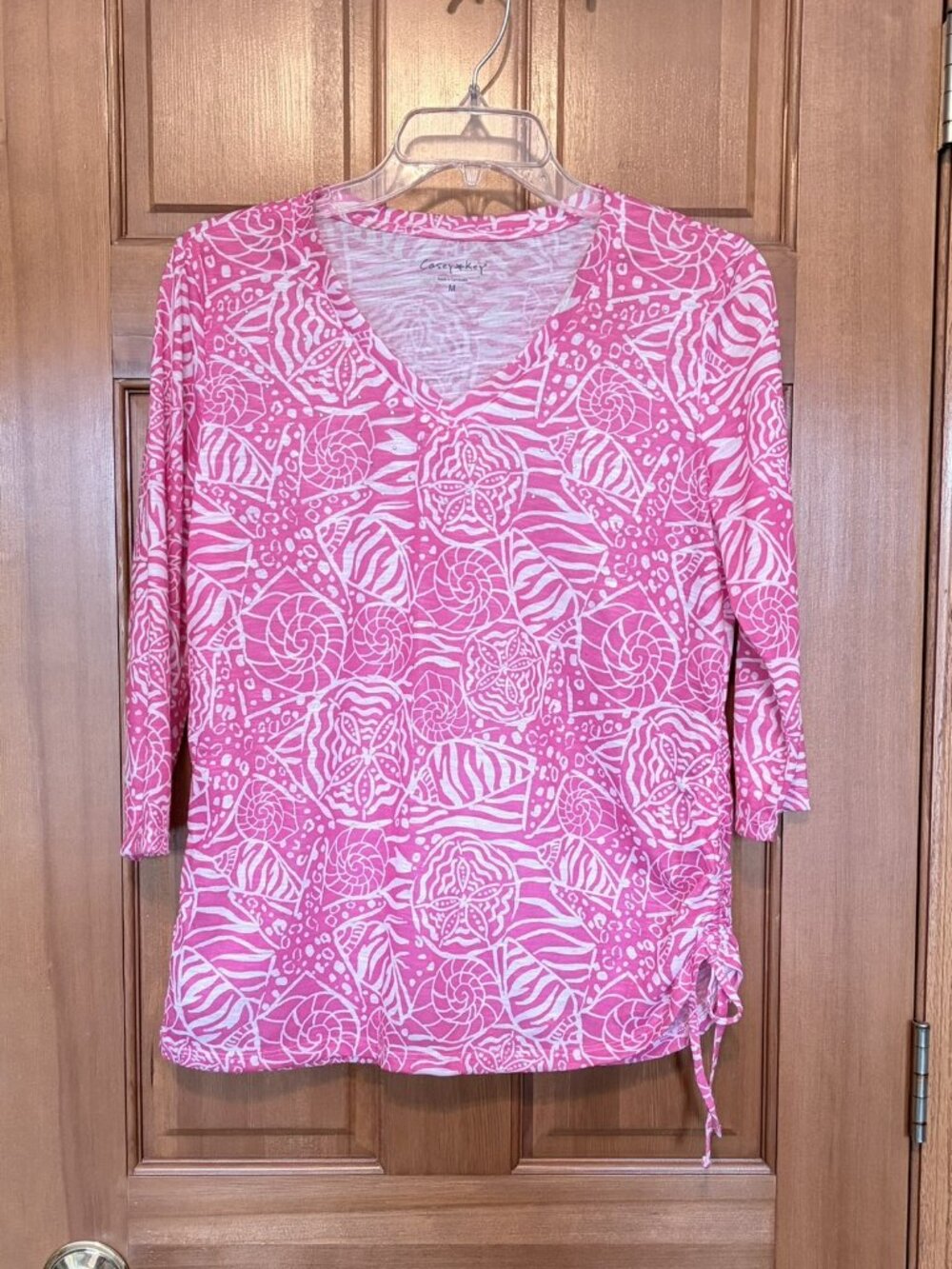 Casey Key Lilly Pulitzer Pink Shell Print 3/4 Sleeve V-Neck Top Medium